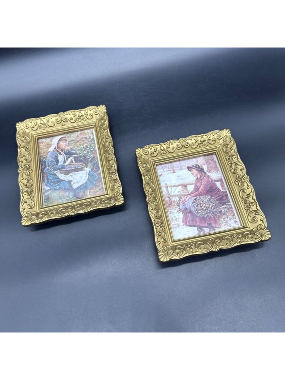 Vintage Floral Prints Ornate Gold Frames Set of 2 Girls Flowers Cottage Granny - Picture 1 of 10